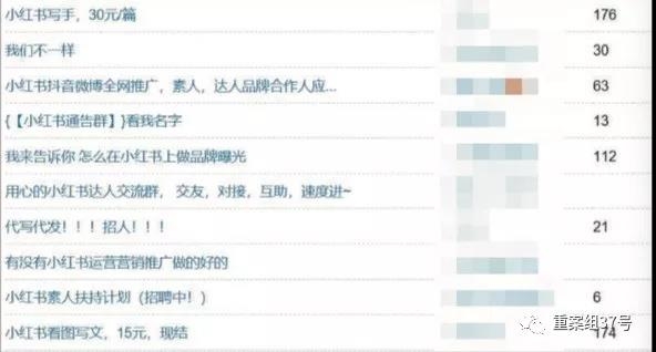 豆瓣等网络社区招募小红书写手的信息。网络截图