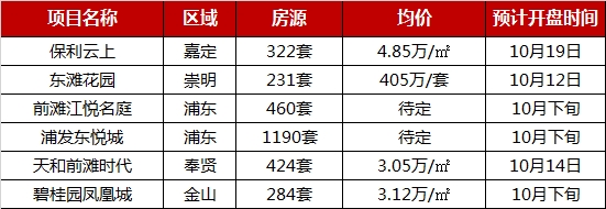 2019年1-9月上海项目销售TOP10 