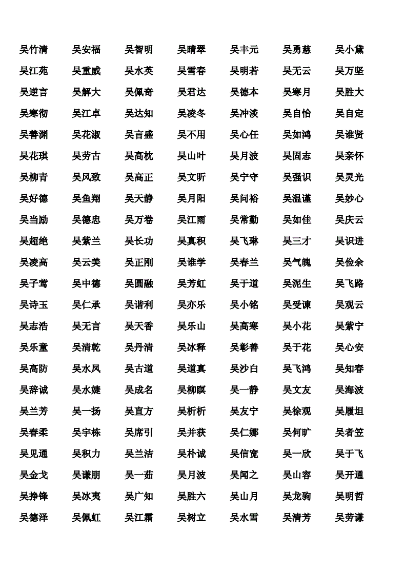 姓吴名字大全_姓吴的男孩名字大全_姓吴 大全