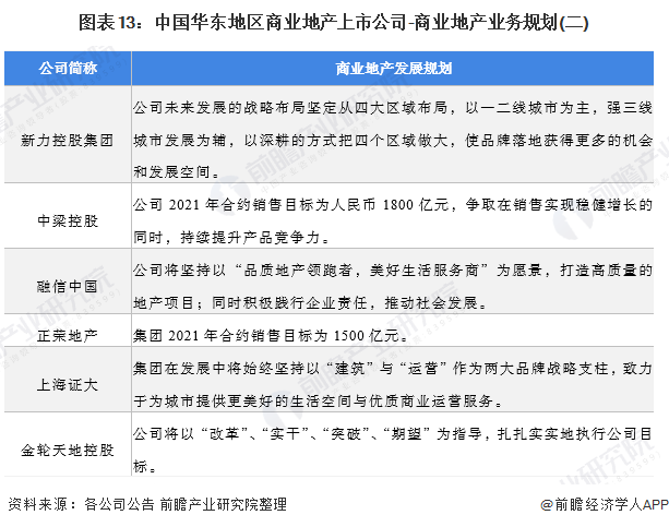 图表13：中国华东地区商业地产上市公司-商业地产业务规划(二)